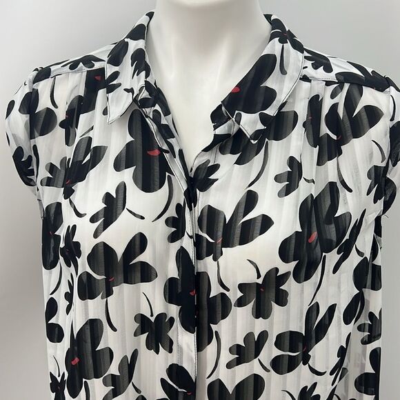 Roz & Ali short sleeve floral black and white XL blouse - Picture 1 of 6